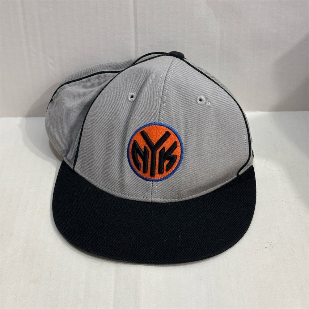 New York Knicks Reebok Fitted Hat Cap Gray Black Orange Blue Logo Size 7 3/8